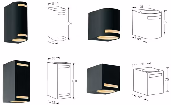 Aluminium-Strangpressglas, gehärtetes Glas, 1 x GU10, 1 x 35 W Halogenlampe oder 1 x 5 W LED-Glühbirne, Wandfluterlampen, Gartenleuchten, LED-Außenleuchten, Wandleuchte